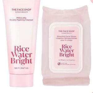 The face shop Rice Water Bright Pink Cleanser and Wipes Set